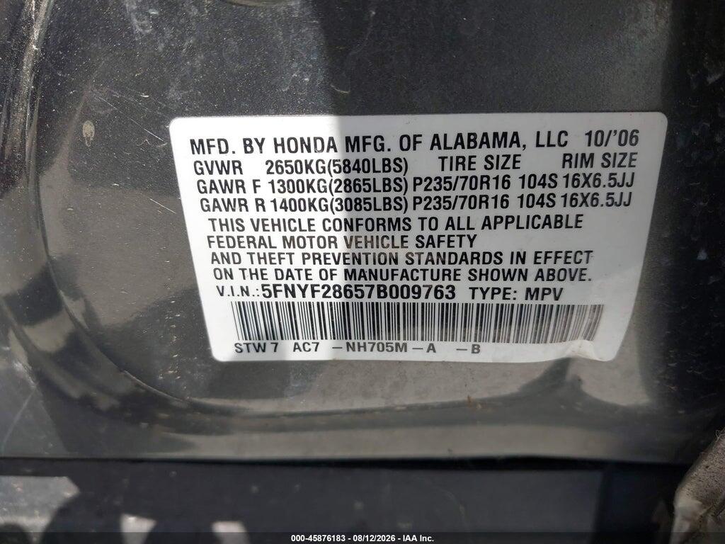 5FNYF28657B009763 2007 HONDA PILOT photo no. 9