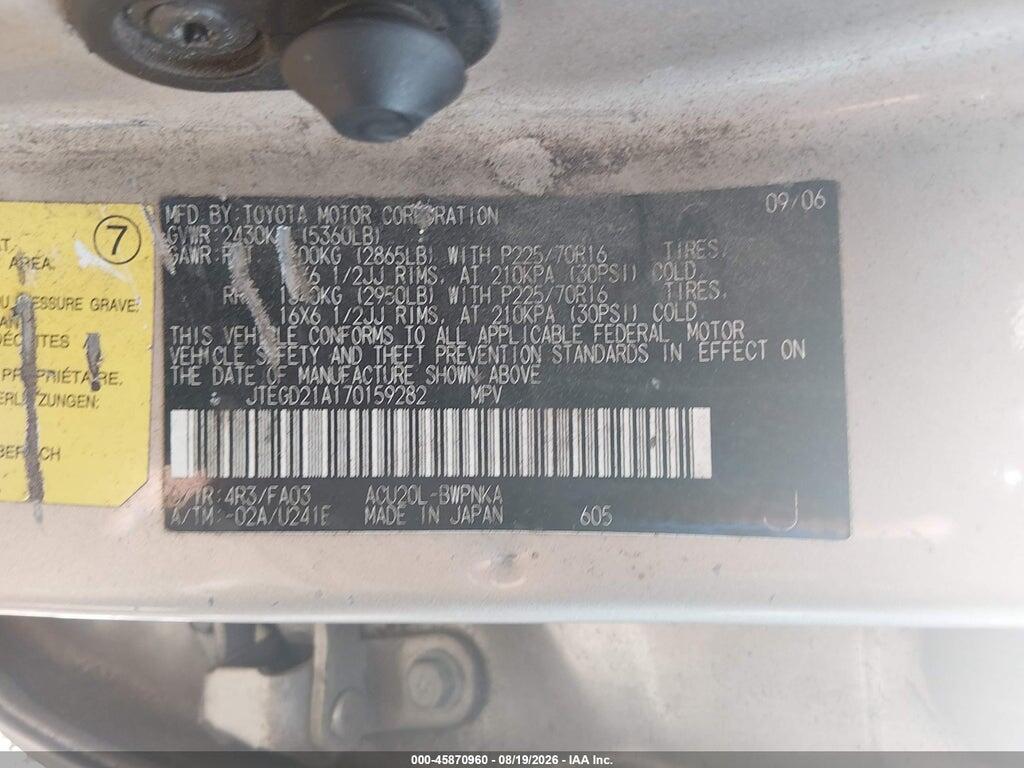 JTEGD21A170159282 2007 TOYOTA HIGHLANDER photo no. 9