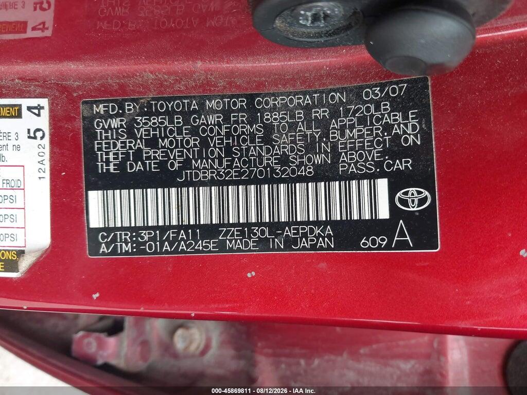 JTDBR32E270132048 2007 TOYOTA COROLLA photo no. 9