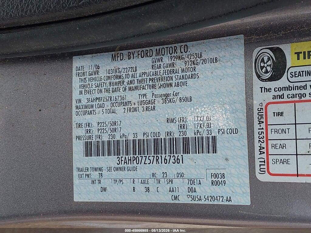 3FAHP07Z57R167361 2007 FORD FUSION photo no. 9