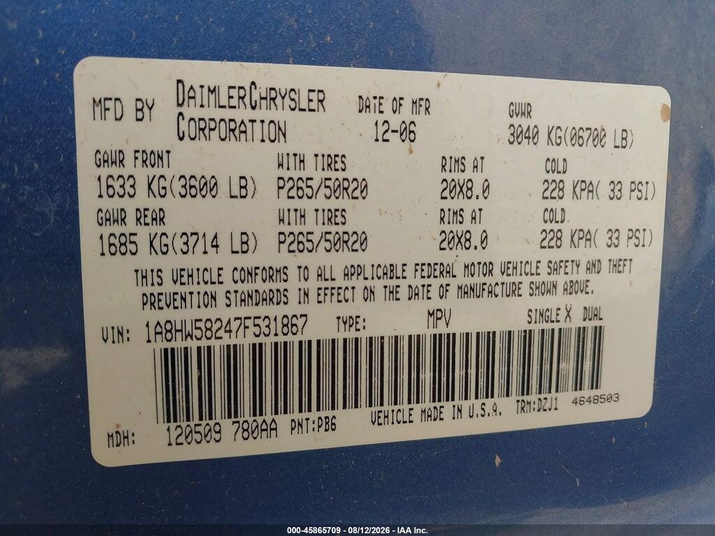 1A8HW58247F531867 2007 CHRYSLER ASPEN photo no. 9