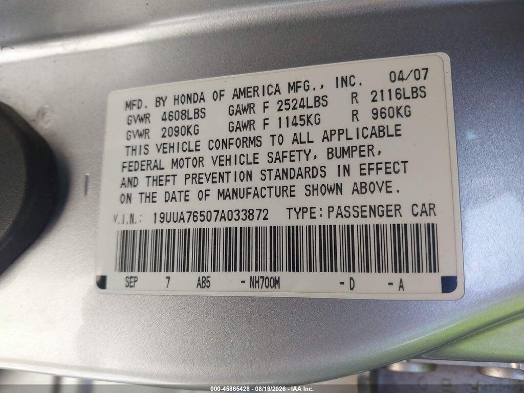 19UUA76507A033872 2007 ACURA TL photo no. 9
