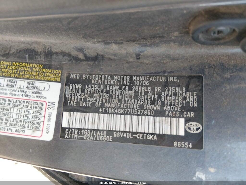 4T1BK46K77U527860 2007 TOYOTA CAMRY photo no. 9