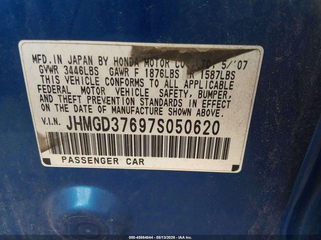 JHMGD37697S050620 2007 HONDA FIT photo no. 9