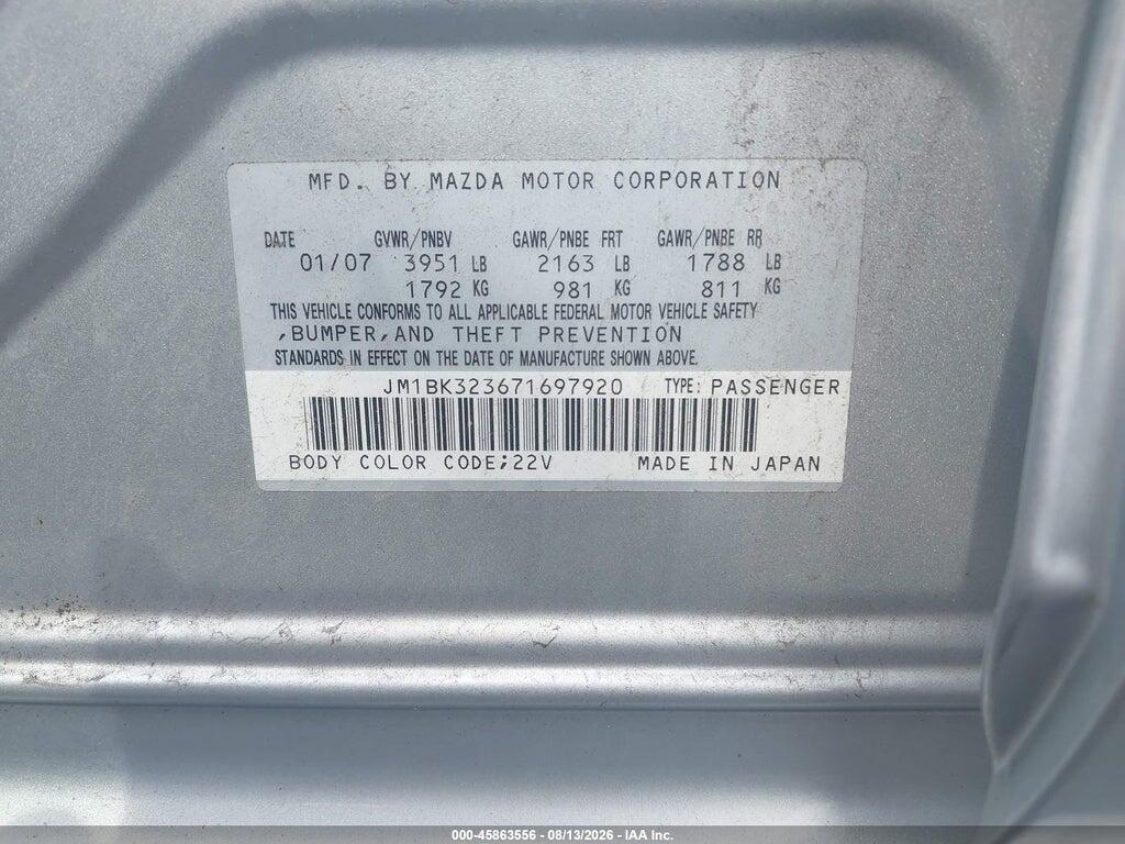 JM1BK323671697920 2007 MAZDA MAZDA3 photo no. 9