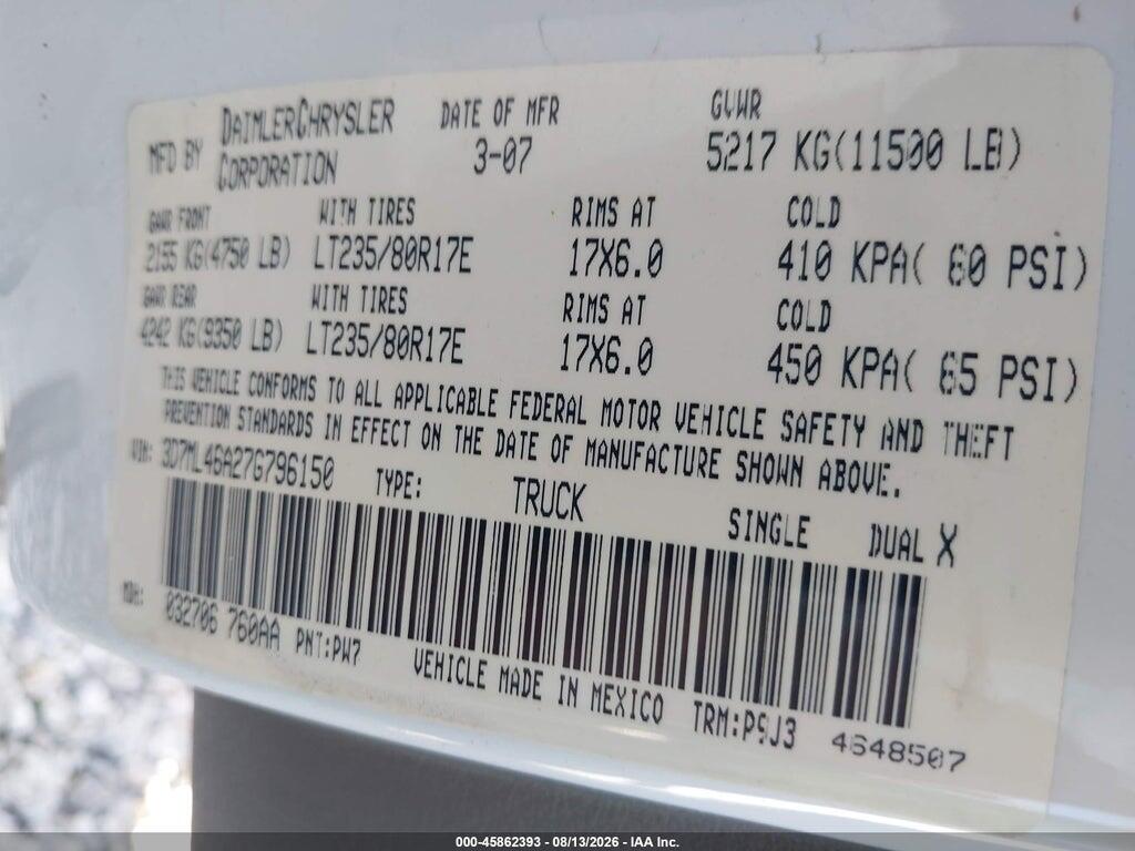 3D7ML46A27G796150 2007 DODGE RAM 3500 photo no. 9