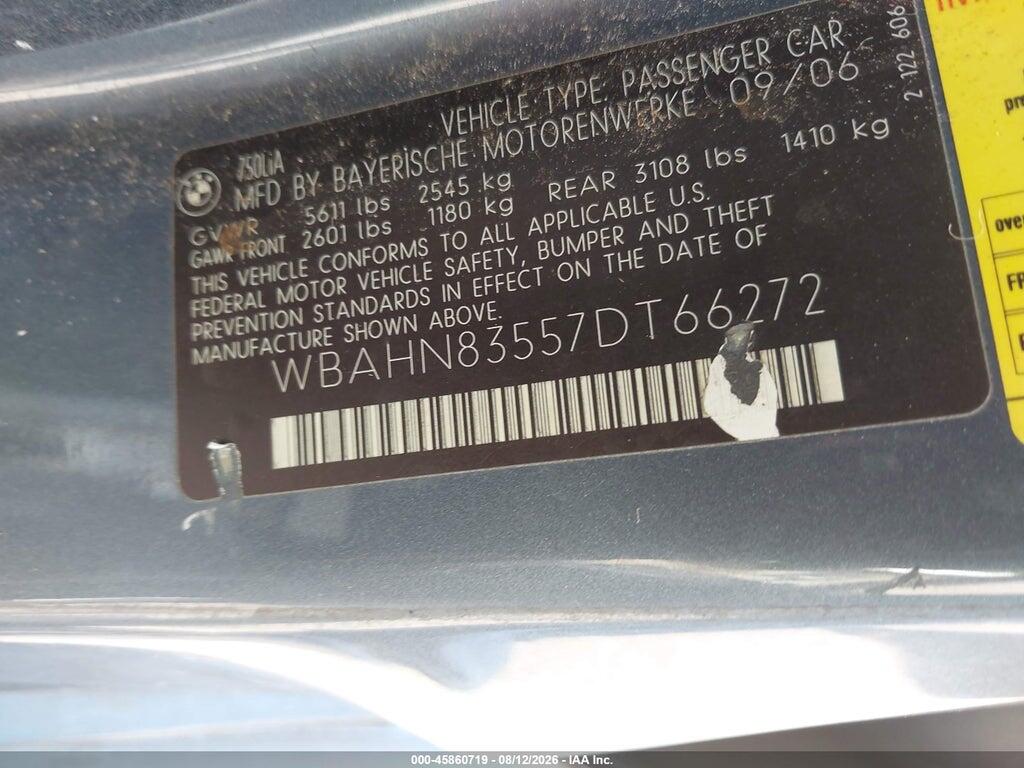 WBAHN83557DT66272 2007 BMW 750LI photo no. 9