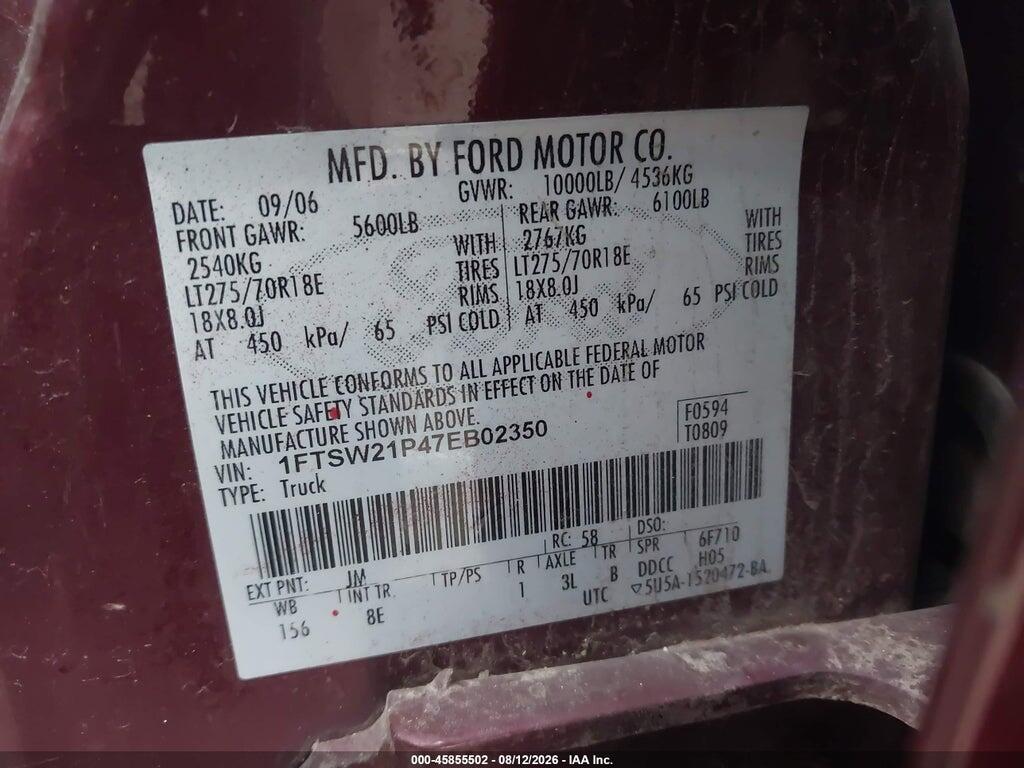 1FTSW21P47EB02350 2007 FORD F-250 photo no. 9