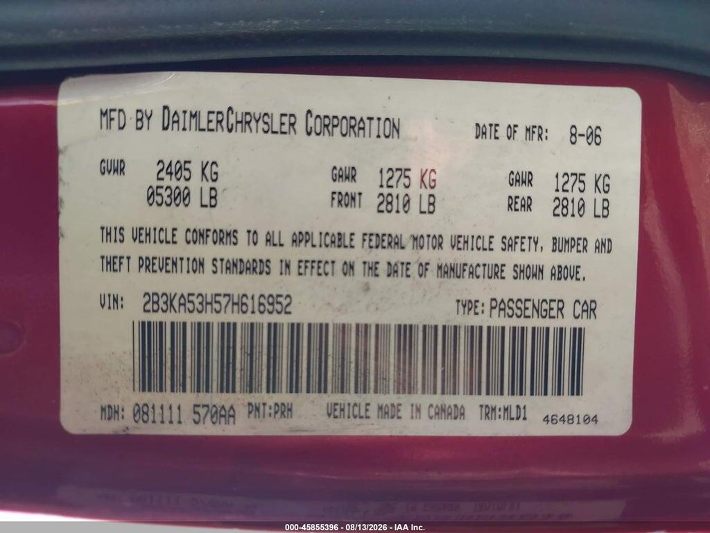 2B3KA53H57H616952 2007 DODGE CHARGER photo no. 9