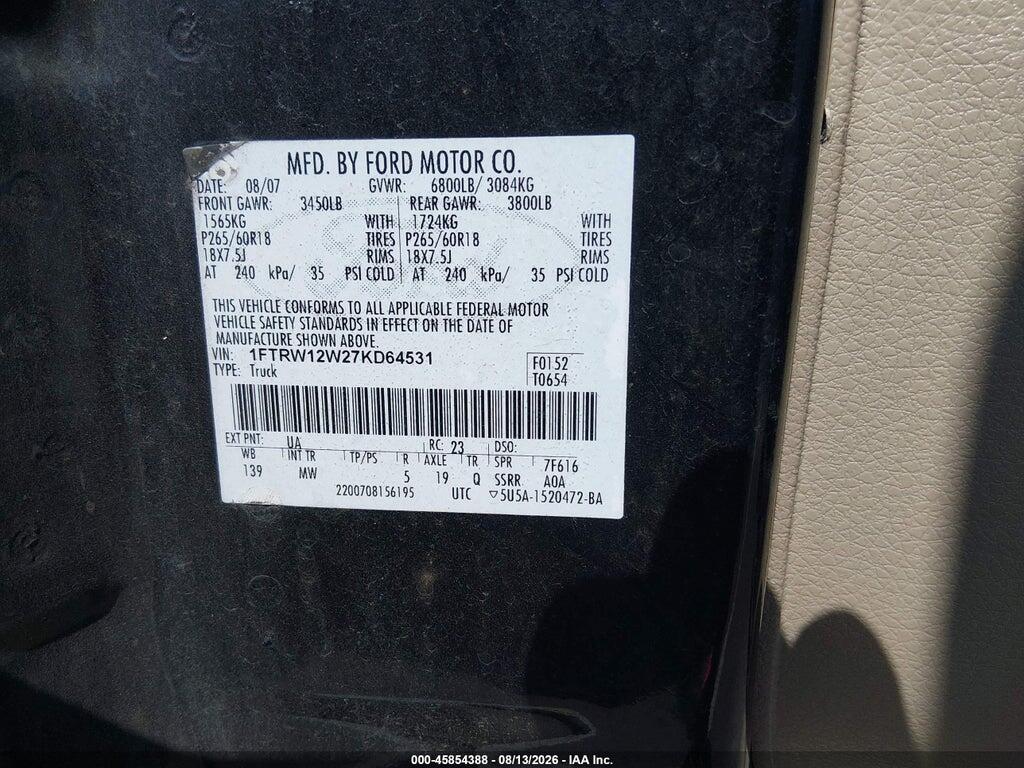1FTRW12W27KD64531 2007 FORD F-150 photo no. 9