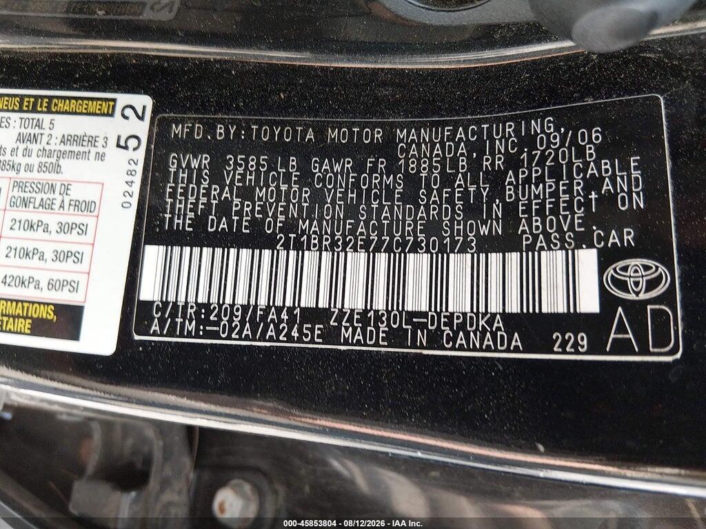 2T1BR32E77C730173 2007 TOYOTA COROLLA photo no. 9