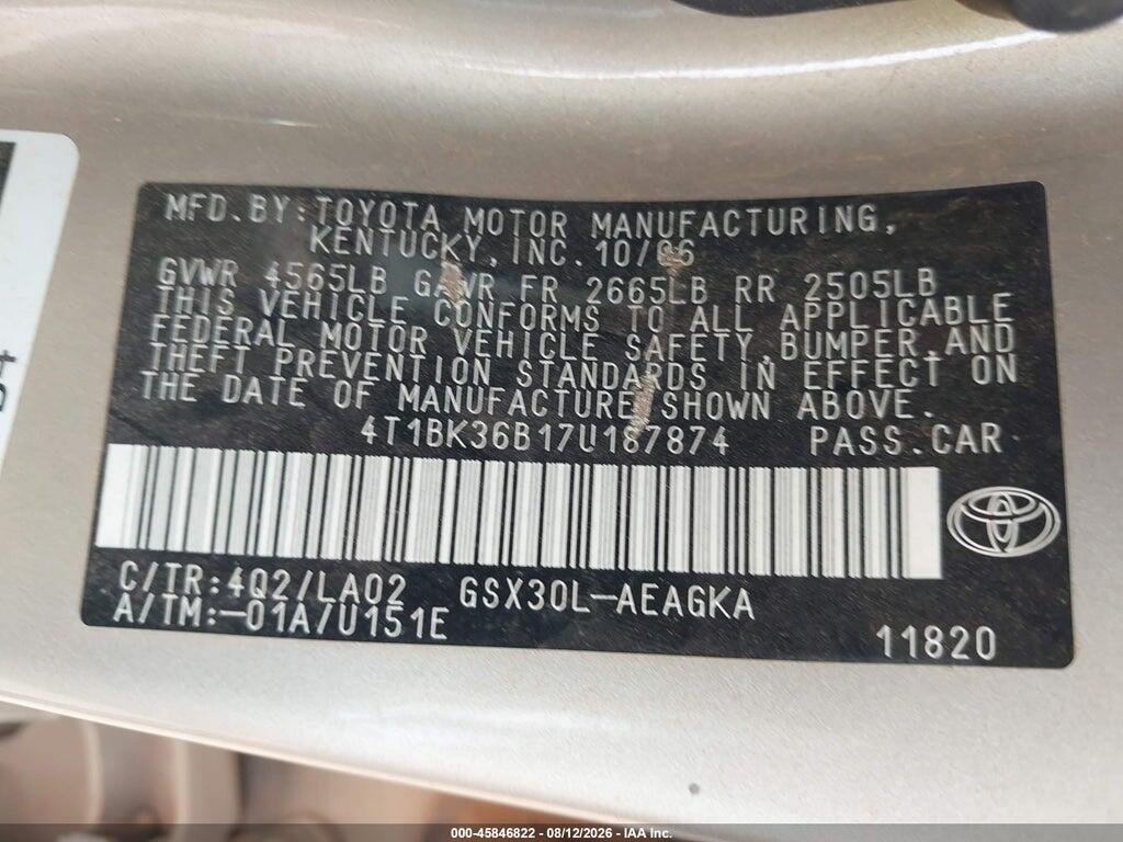 4T1BK36B17U187874 2007 TOYOTA AVALON photo no. 9
