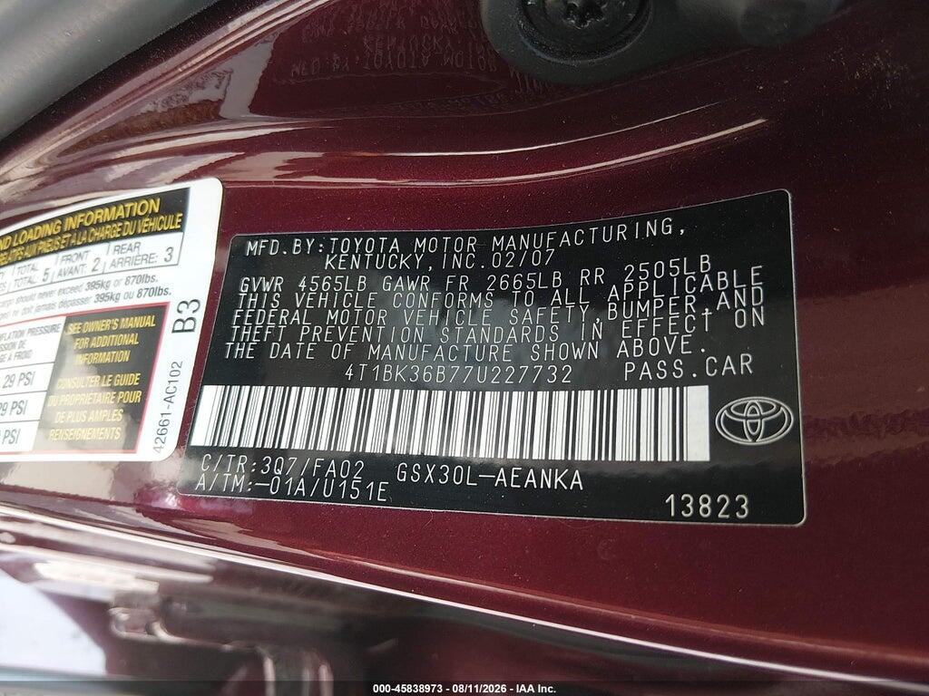 4T1BK36B77U227732 2007 TOYOTA AVALON photo no. 9