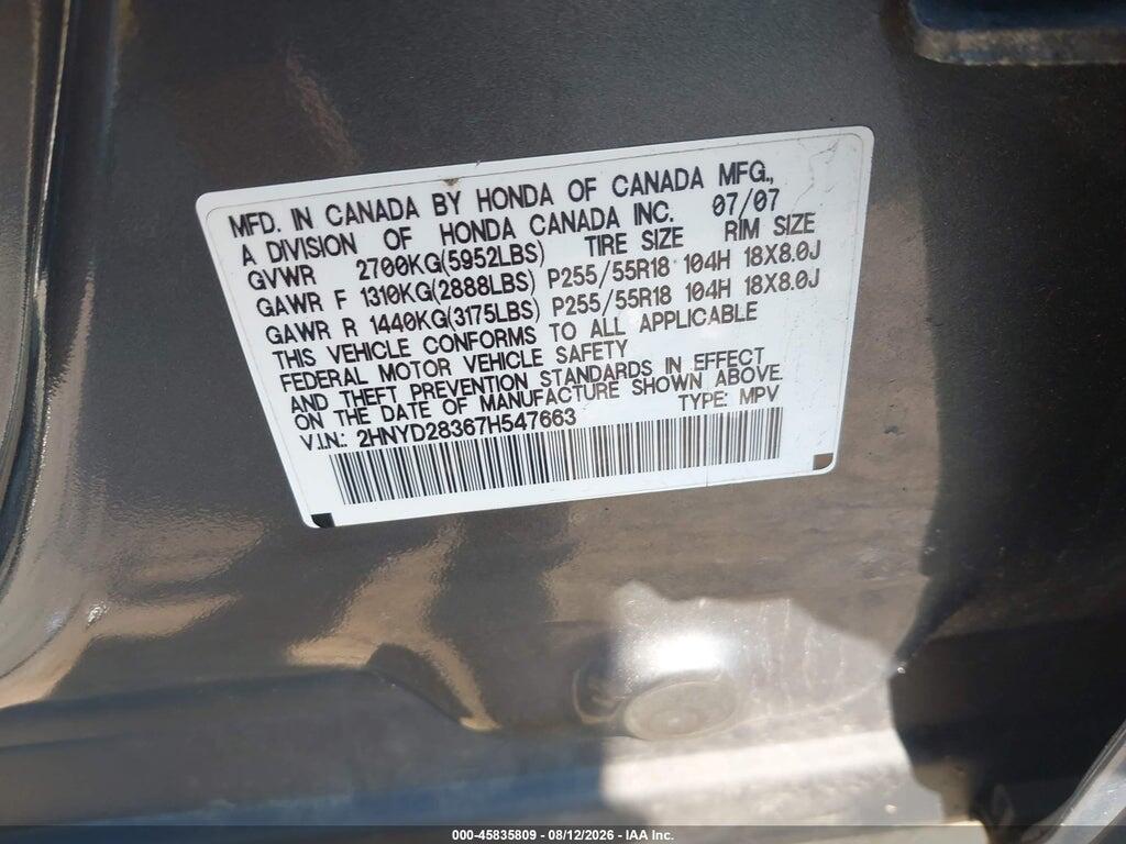2HNYD28367H547663 2007 ACURA MDX photo no. 9