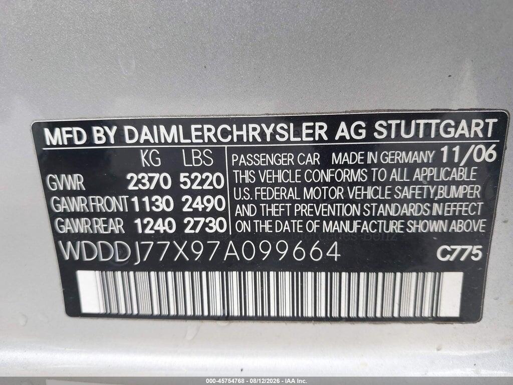 WDDDJ77X97A099664 2007 MERCEDES-BENZ CLS 63 AMG photo no. 9