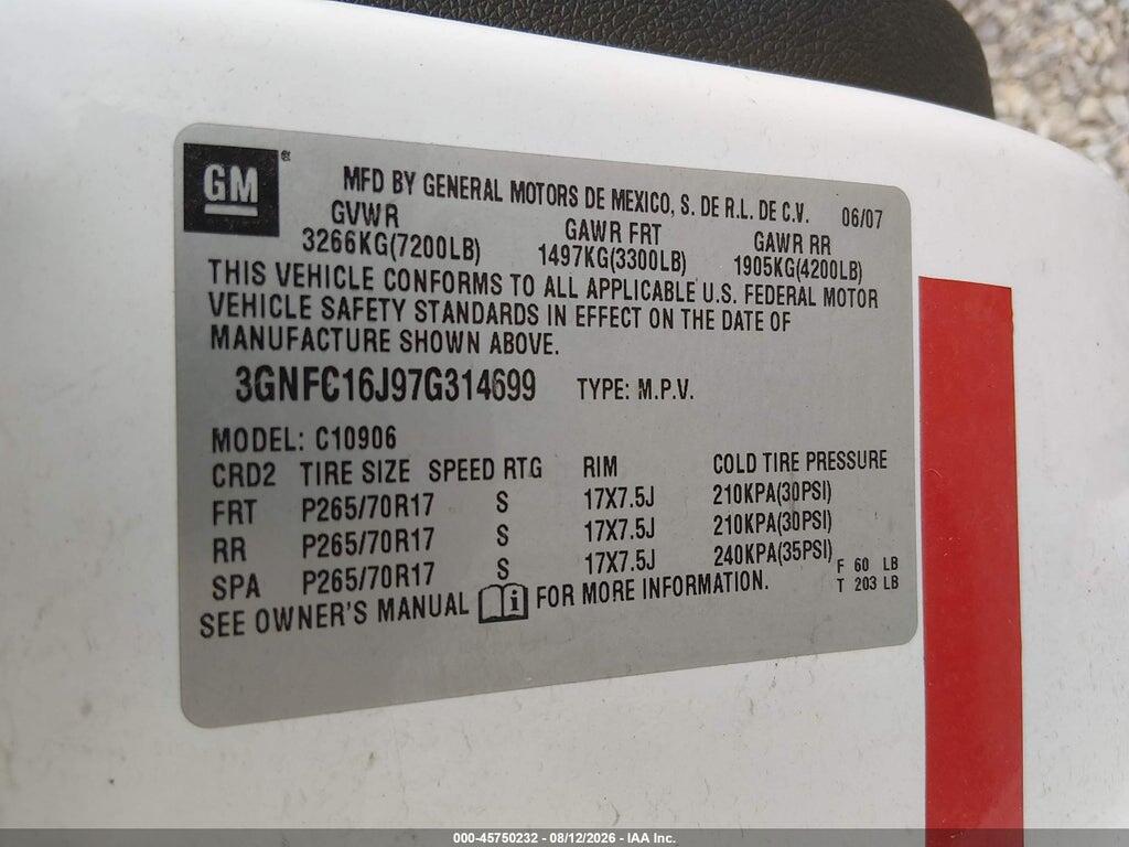 3GNFC16J97G314699 2007 CHEVROLET SUBURBAN photo no. 8