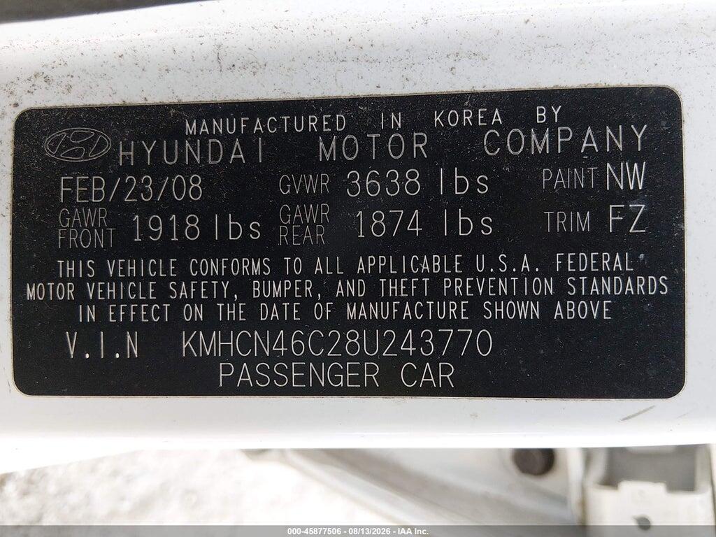 KMHCN46C28U243770 2008 HYUNDAI ACCENT photo no. 9
