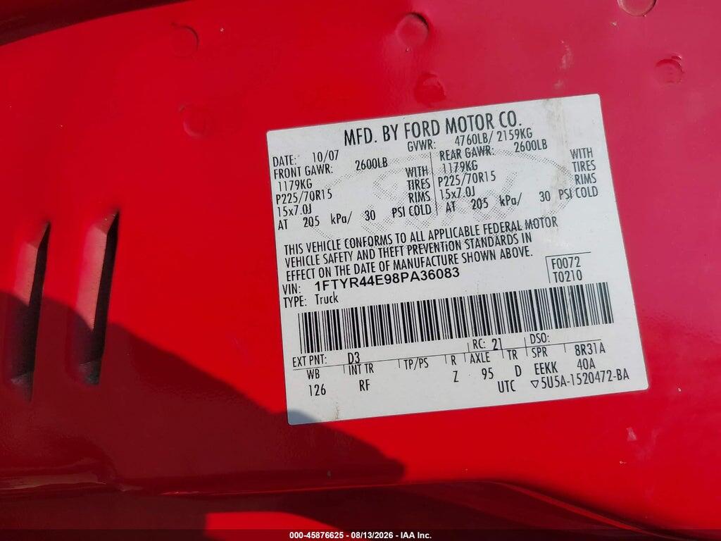 1FTYR44E98PA36083 2008 FORD RANGER photo no. 9