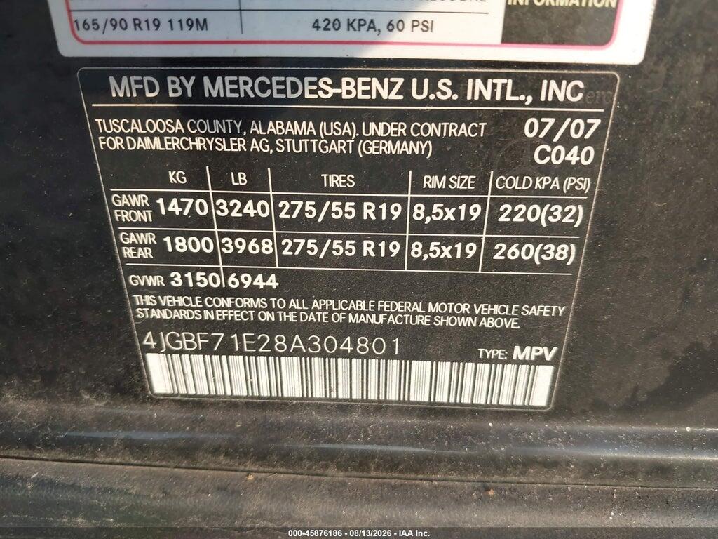 4JGBF71E28A304801 2008 MERCEDES-BENZ GL 450 photo no. 9