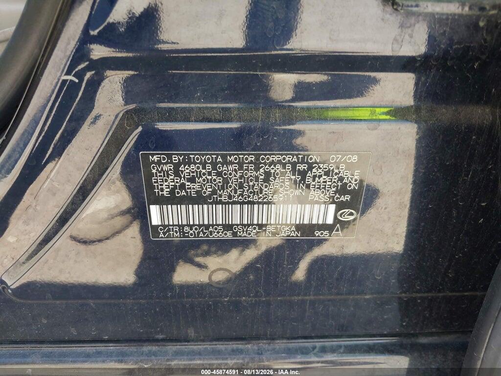 JTHBJ46G482265911 2008 LEXUS ES 350 photo no. 9