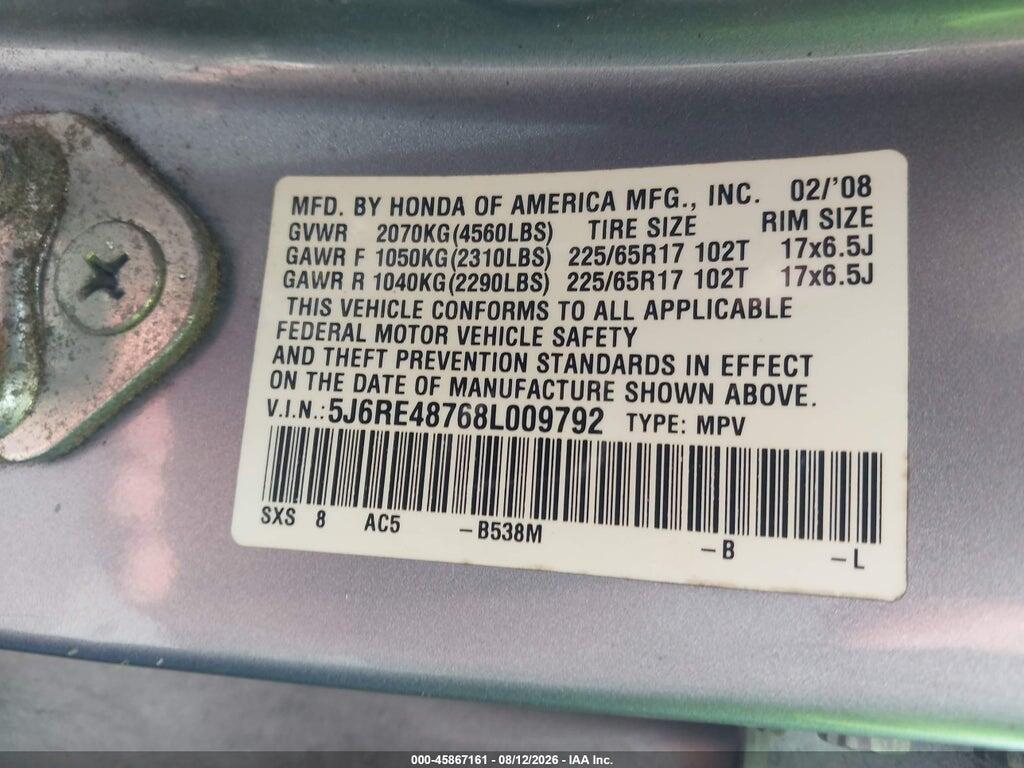 5J6RE48768L009792 2008 HONDA CR-V photo no. 9