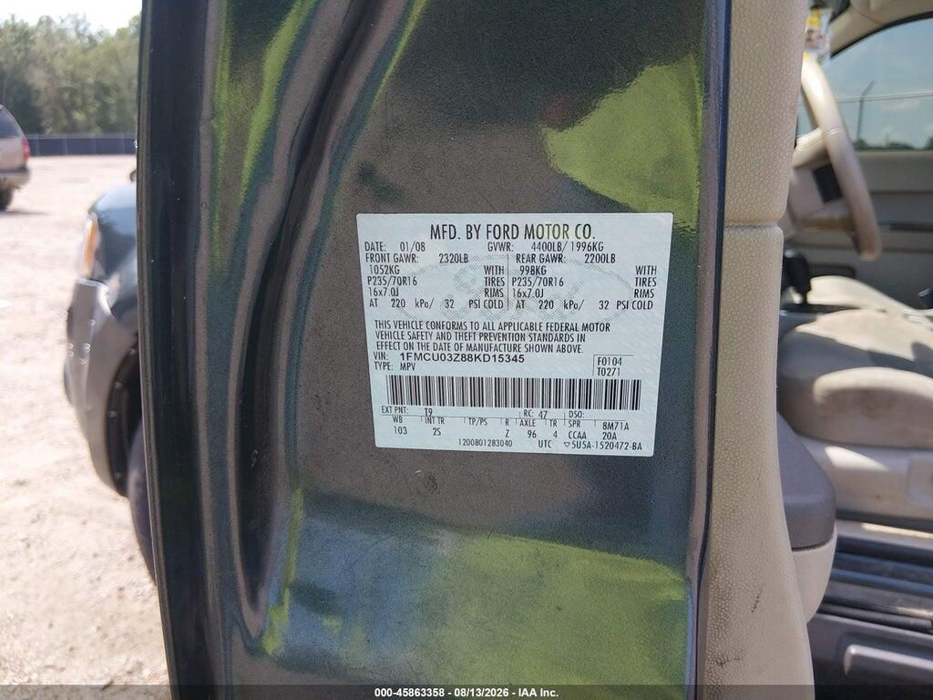 1FMCU03Z88KD15345 2008 FORD ESCAPE photo no. 9