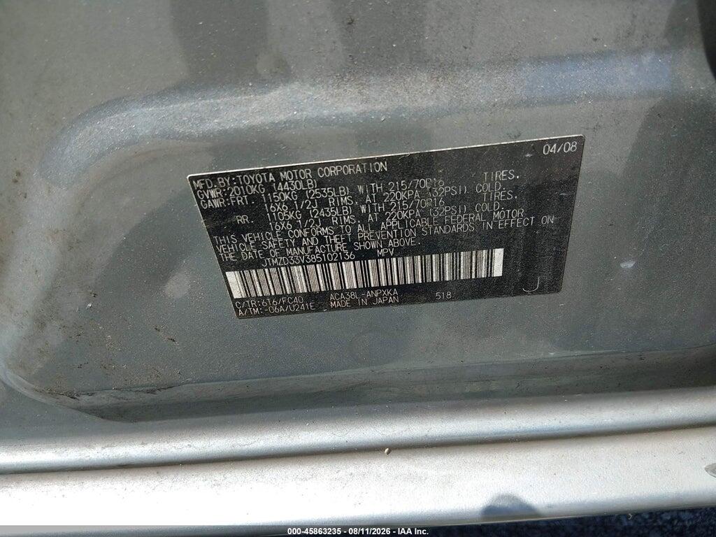 JTMZD33V385102136 2008 TOYOTA RAV4 photo no. 9