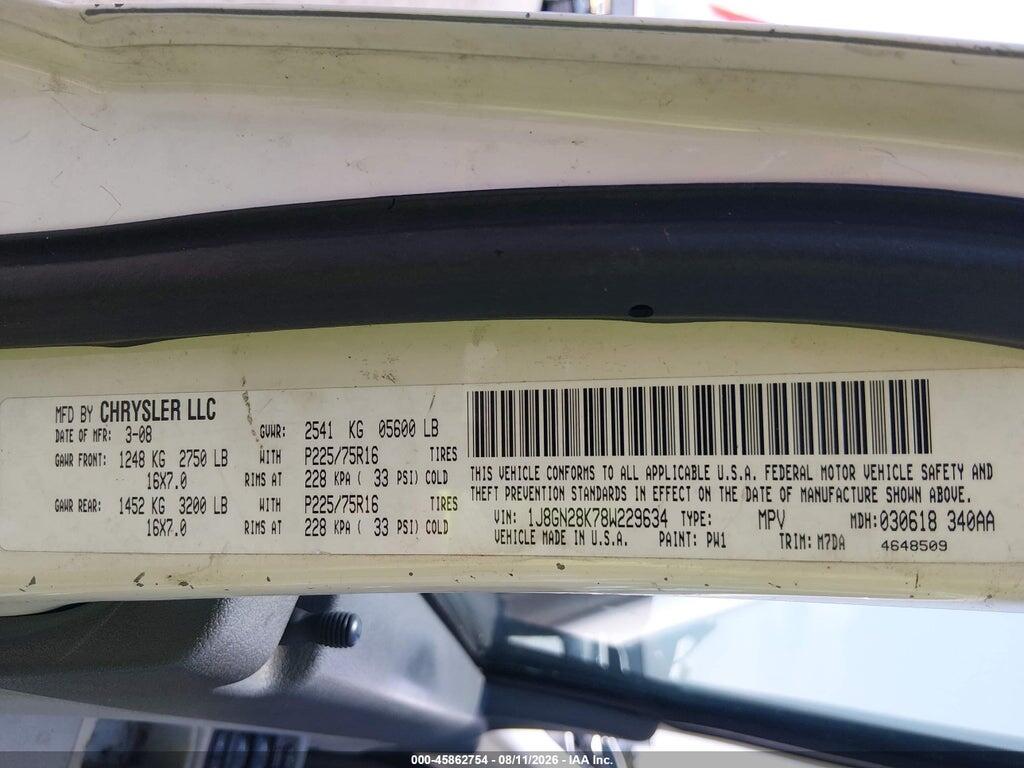 1J8GN28K78W229634 2008 JEEP LIBERTY photo no. 9