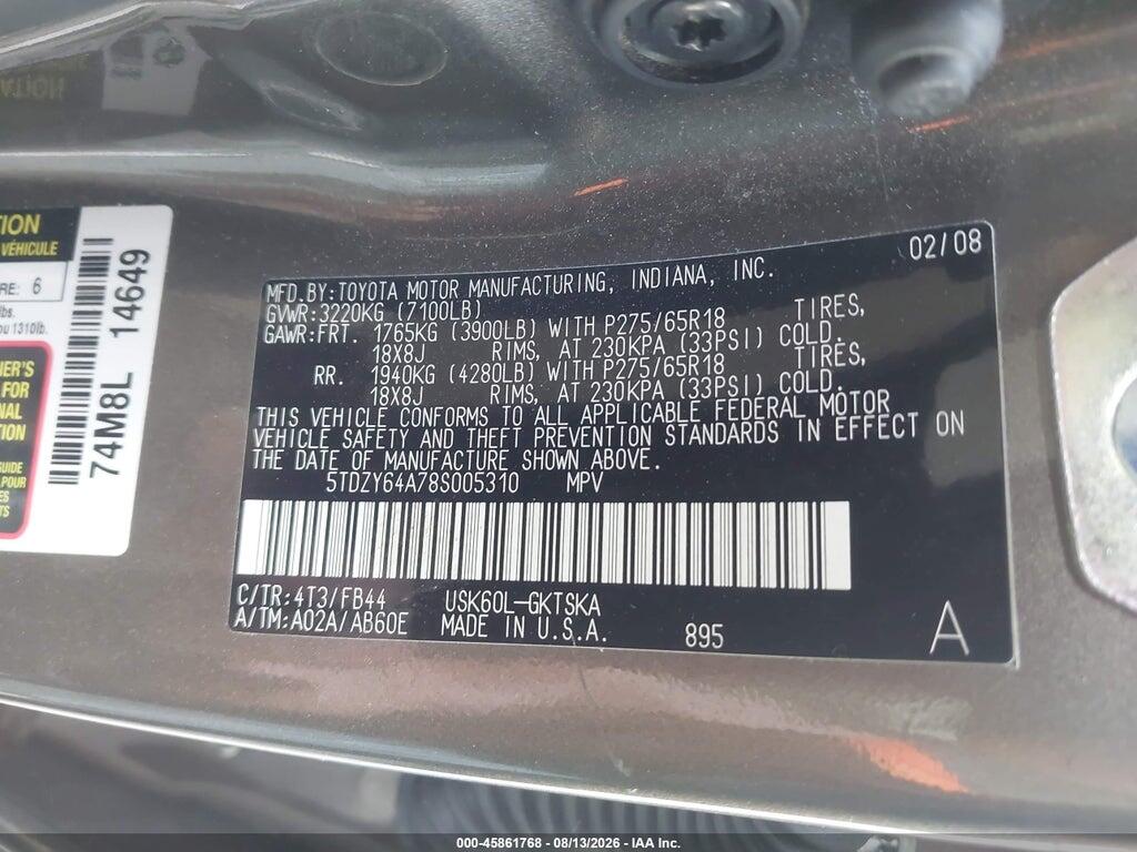 5TDZY64A78S005310 2008 TOYOTA SEQUOIA photo no. 9