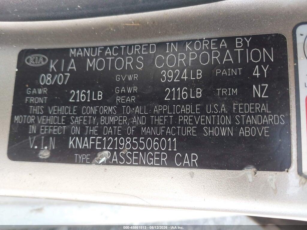 KNAFE121985506011 2008 KIA SPECTRA photo no. 9