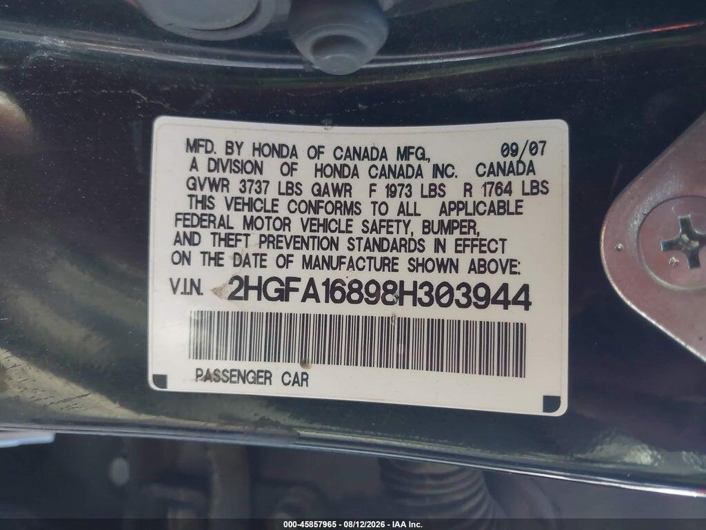2HGFA16898H303944 2008 HONDA CIVIC photo no. 9
