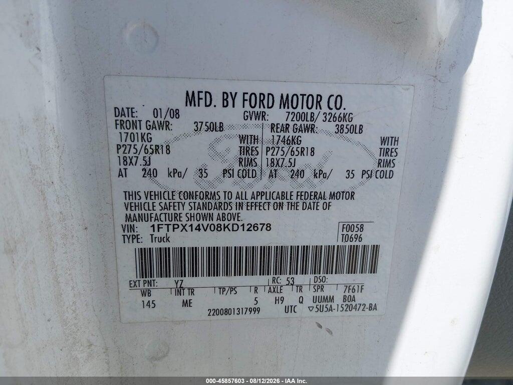 1FTPX14V08KD12678 2008 FORD F-150 photo no. 9