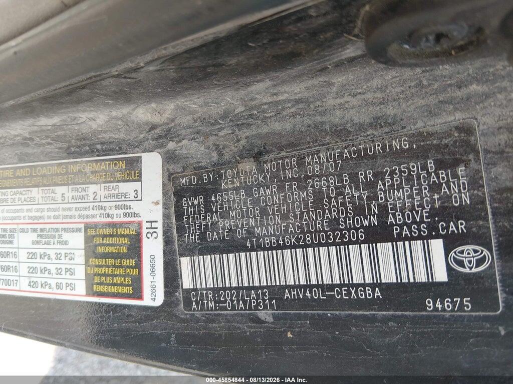 4T1BB46K28U032306 2008 TOYOTA CAMRY HYBRID photo no. 9