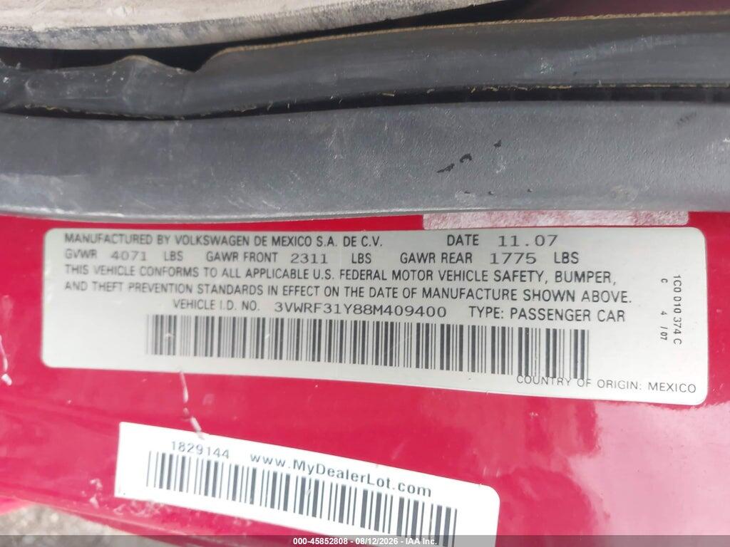 3VWRF31Y88M409400 2008 VOLKSWAGEN NEW BEETLE photo no. 9
