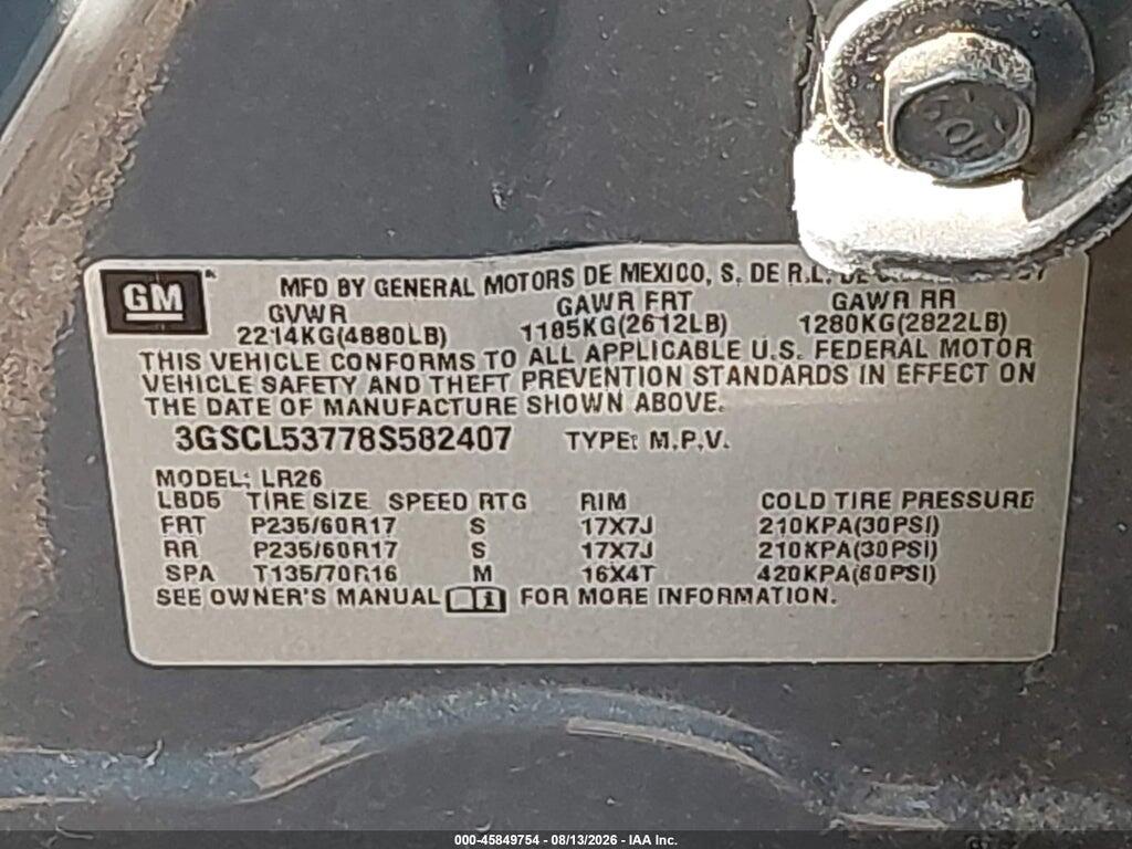 3GSCL53778S582407 2008 SATURN VUE photo no. 9