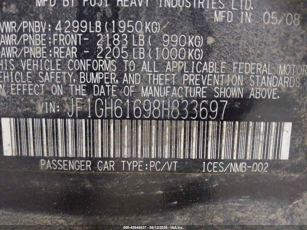 JF1GH61698H833697 2008 SUBARU IMPREZA photo no. 9