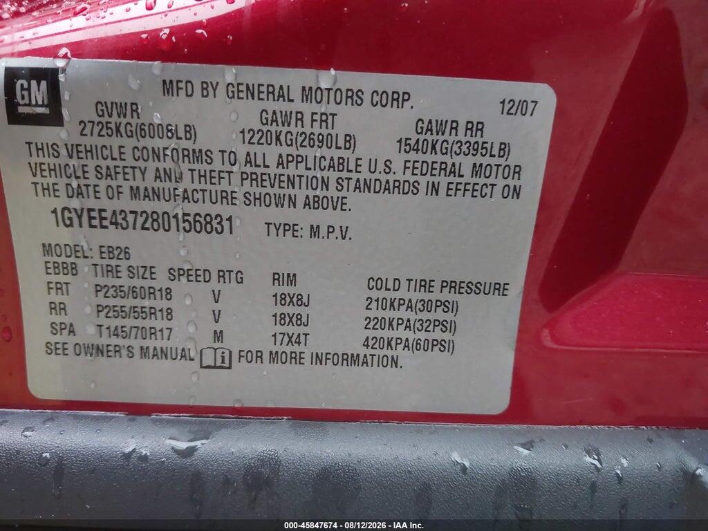 1GYEE437280156831 2008 CADILLAC SRX photo no. 9