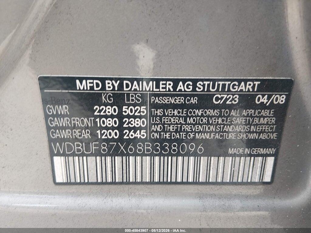 WDBUF87X68B338096 2008 MERCEDES-BENZ E 350 photo no. 9