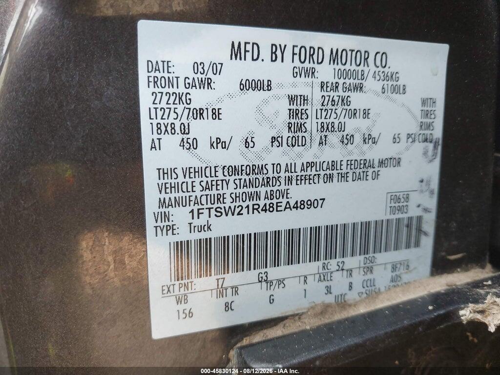 1FTSW21R48EA48907 2008 FORD SUPER DUTY F-250 SRW photo no. 9