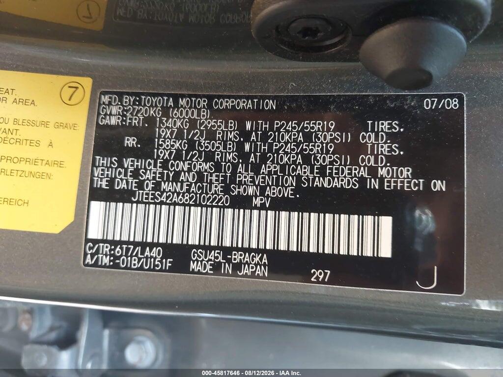 JTEES42A682102220 2008 TOYOTA HIGHLANDER photo no. 9