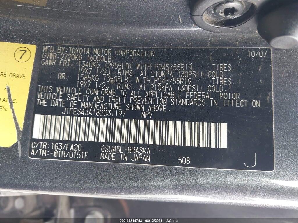 JTEES43A182031197 2008 TOYOTA HIGHLANDER photo no. 9