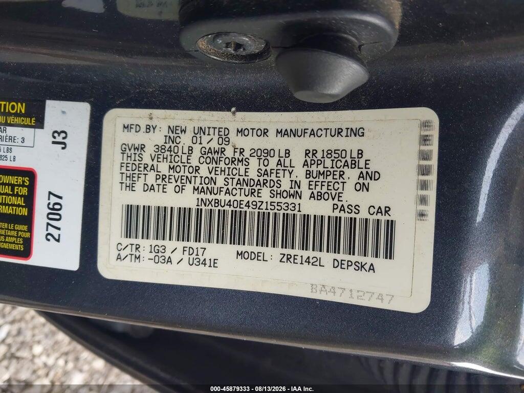 1NXBU40E49Z155331 2009 TOYOTA COROLLA photo no. 9
