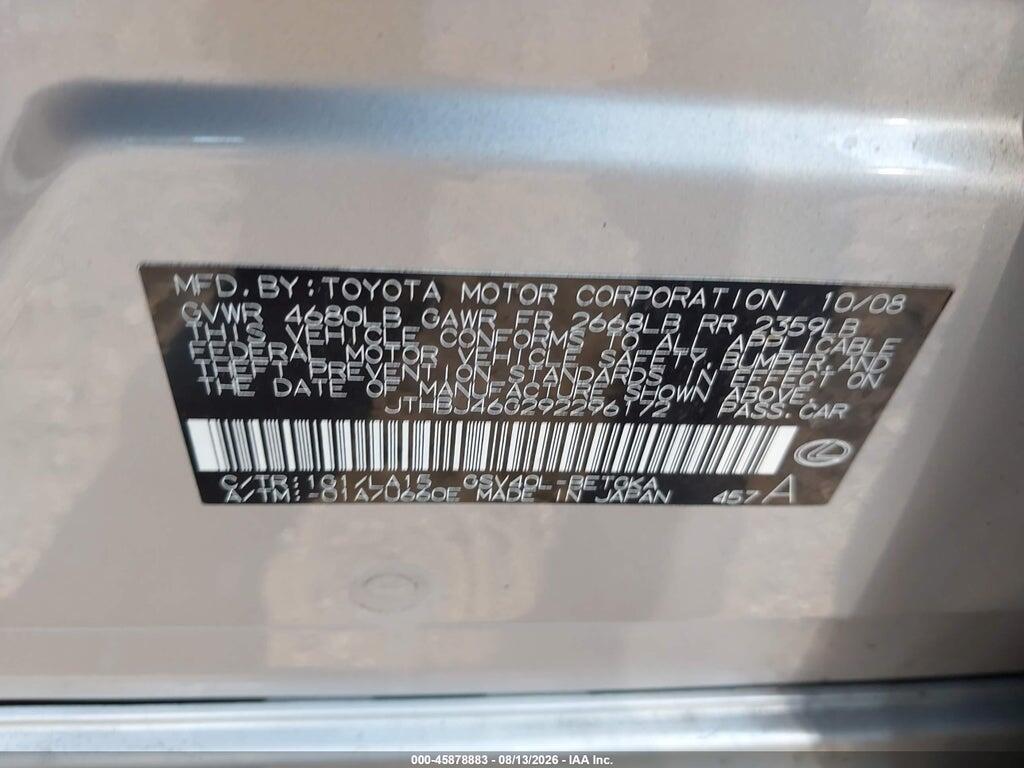 JTHBJ46G292296172 2009 LEXUS ES 350 photo no. 9