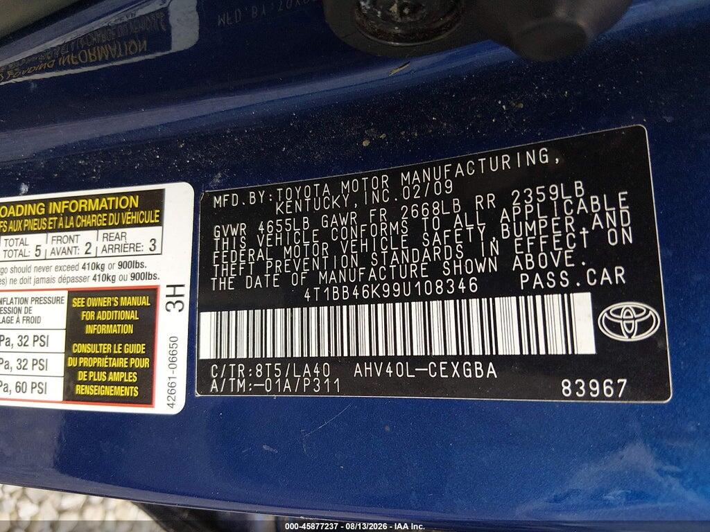 4T1BB46K99U108346 2009 TOYOTA CAMRY HYBRID photo no. 9