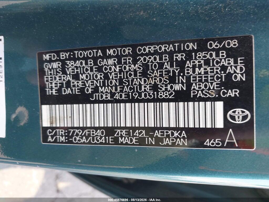 JTDBL40E19J031882 2009 TOYOTA COROLLA photo no. 9