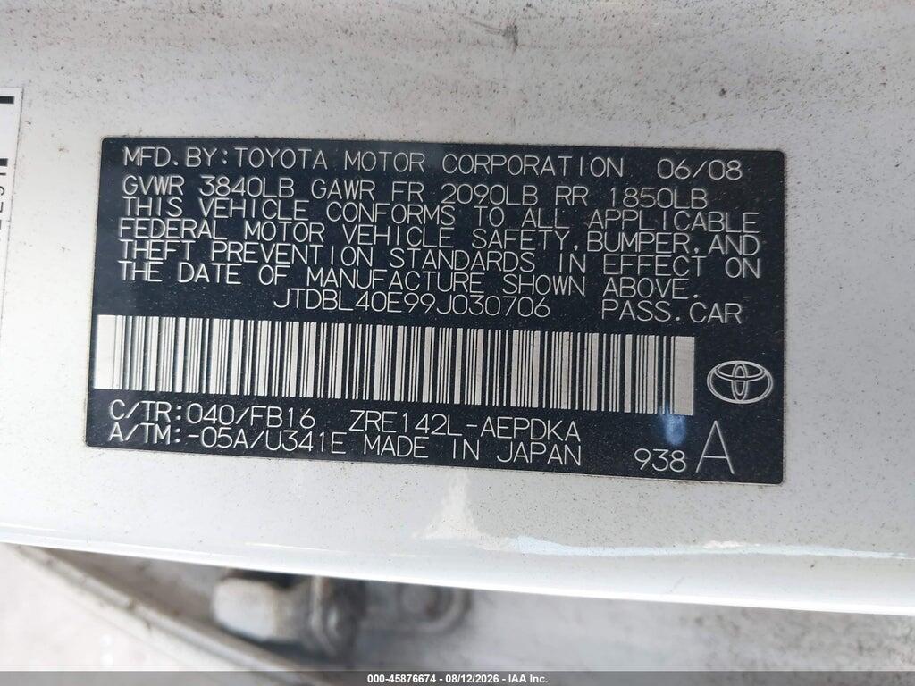 JTDBL40E99J030706 2009 TOYOTA COROLLA photo no. 9