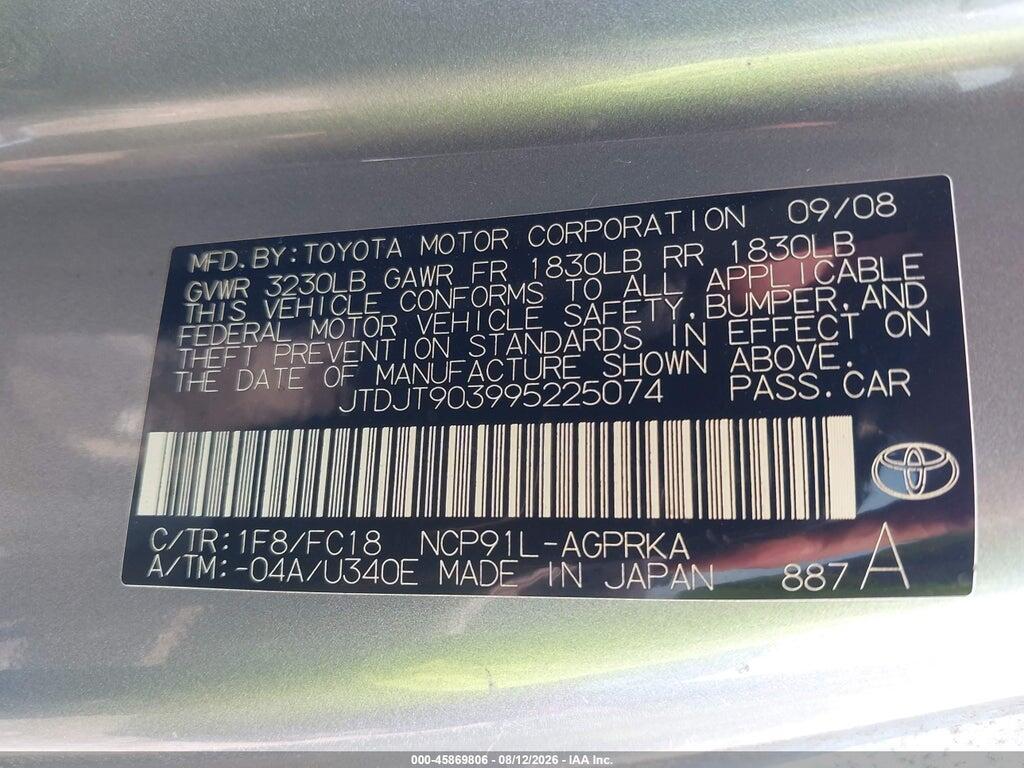 JTDJT903995225074 2009 TOYOTA YARIS photo no. 9