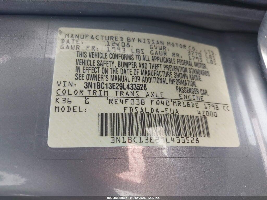 3N1BC13E29L433528 2009 NISSAN VERSA photo no. 9