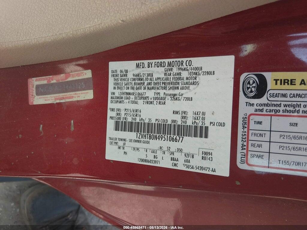 1ZVHT80N495106677 2009 FORD MUSTANG photo no. 9