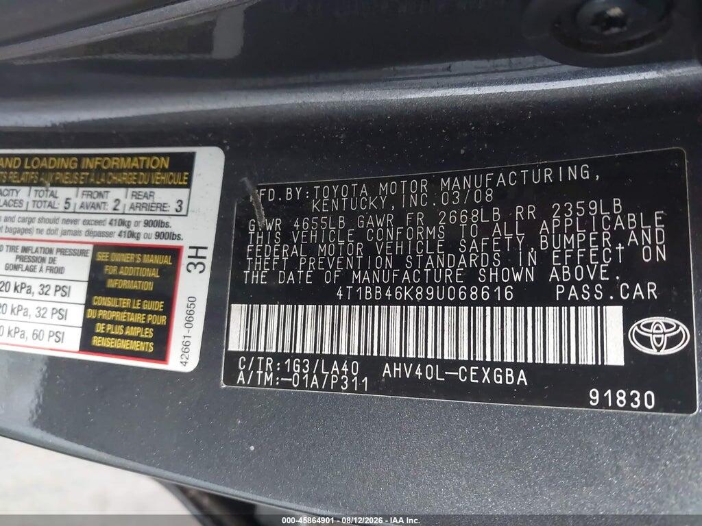 4T1BB46K89U068616 2009 TOYOTA CAMRY HYBRID photo no. 9